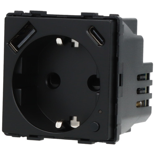Moduł gniazda elektrycznego Schuko (bez bolca) 230V z pomiarem energii WiFi + USB A+C 20W czarny