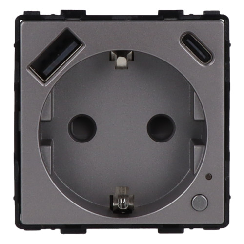 Moduł gniazda elektrycznego Schuko (bez bolca) 230V z pomiarem energii WiFi + USB A+C 20W szary