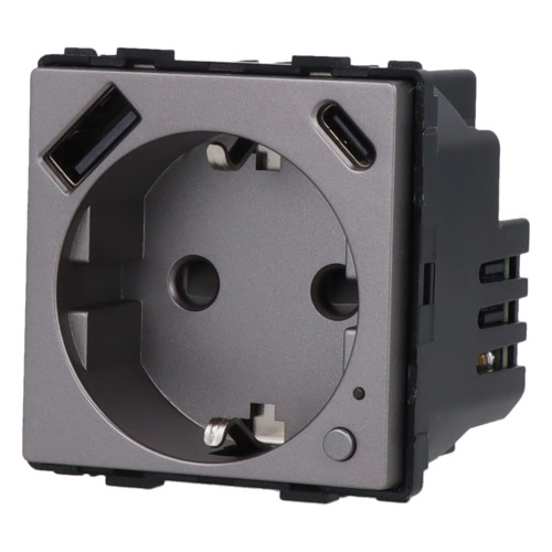 Moduł gniazda elektrycznego Schuko (bez bolca) 230V z pomiarem energii WiFi + USB A+C 20W szary