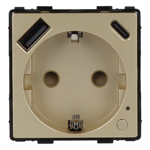 Moduł gniazda elektrycznego Schuko (bez bolca) 230V z pomiarem energii WiFi + USB A+C 20W złoty
