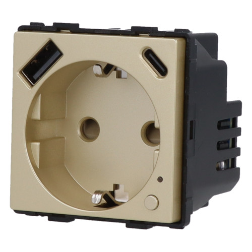 Moduł gniazda elektrycznego Schuko (bez bolca) 230V z pomiarem energii WiFi + USB A+C 20W złoty