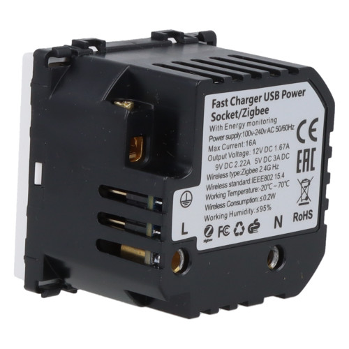 Moduł gniazda elektrycznego z bolcem 230V z pomiarem energii ZigBee + USB C+C 20W biały