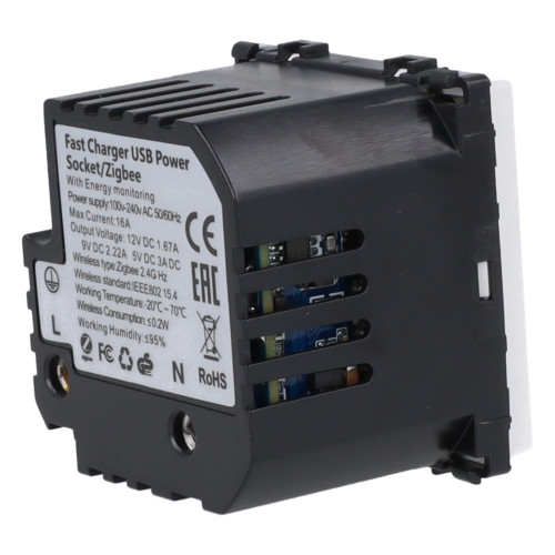 Moduł gniazda elektrycznego z bolcem 230V z pomiarem energii ZigBee + USB C+C 20W biały