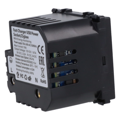 Moduł gniazda elektrycznego z bolcem 230V z pomiarem energii ZigBee + USB C+C 20W czarny