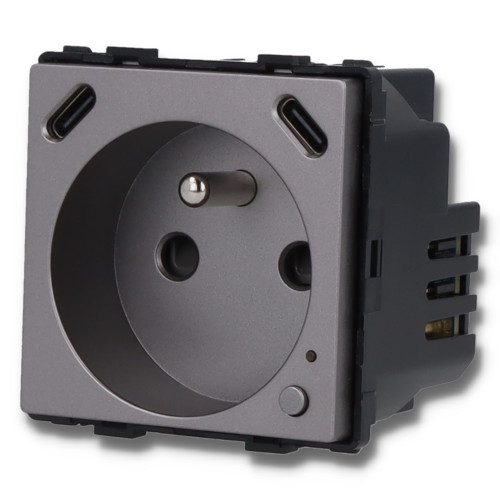 Moduł gniazda elektrycznego z bolcem 230V z pomiarem energii ZigBee + USB C+C 20W szary