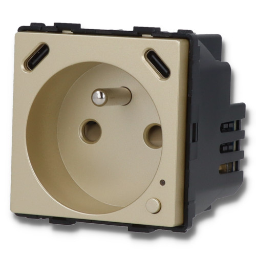Moduł gniazda elektrycznego z bolcem 230V z pomiarem energii ZigBee + USB C+C 20W złoty