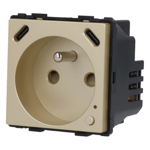 Moduł gniazda elektrycznego z bolcem 230V z pomiarem energii ZigBee + USB C+C 20W złoty