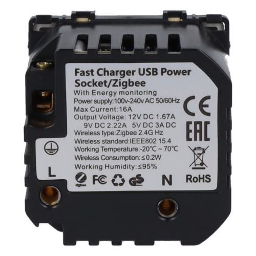 Moduł gniazda elektrycznego z bolcem 230V z pomiarem energii ZigBee + USB C+C 20W złoty