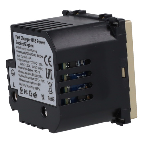 Moduł gniazda elektrycznego z bolcem 230V z pomiarem energii ZigBee + USB C+C 20W złoty