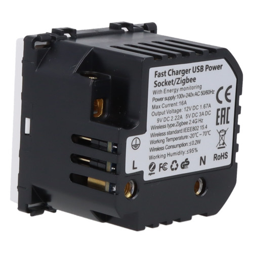 Moduł gniazda elektrycznego Schuko (bez bolca) 230V z pomiarem energii ZigBee + USB C+C 20W biały