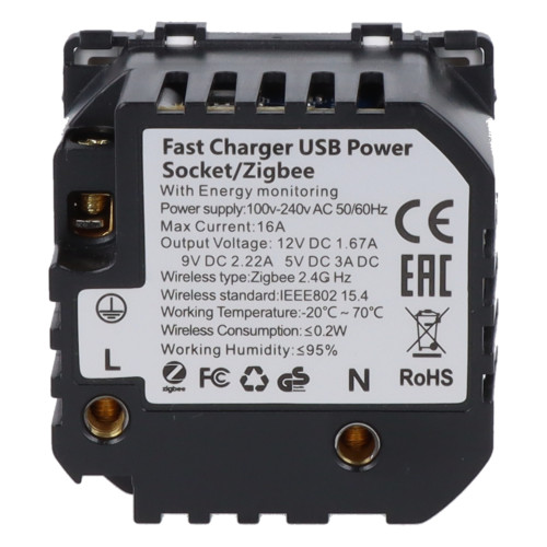 Moduł gniazda elektrycznego Schuko (bez bolca) 230V z pomiarem energii ZigBee + USB C+C 20W biały