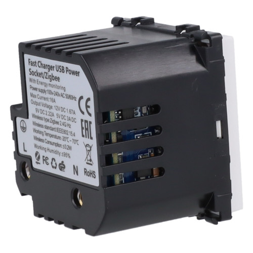 Moduł gniazda elektrycznego Schuko (bez bolca) 230V z pomiarem energii ZigBee + USB C+C 20W biały