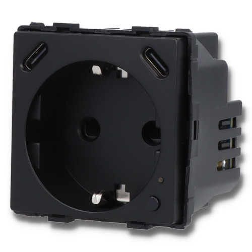 Moduł gniazda elektrycznego Schuko (bez bolca) 230V z pomiarem energii ZigBee + USB C+C 20W czarny
