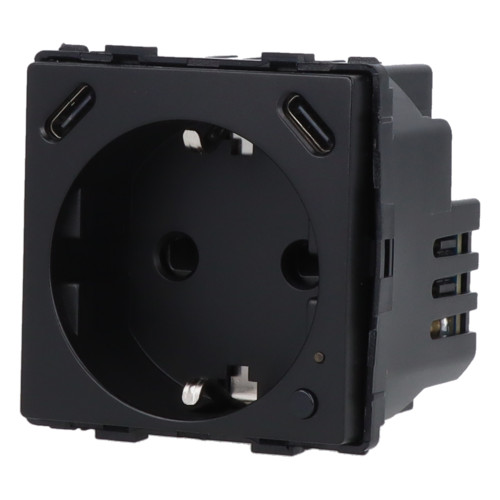Moduł gniazda elektrycznego Schuko (bez bolca) 230V z pomiarem energii ZigBee + USB C+C 20W czarny