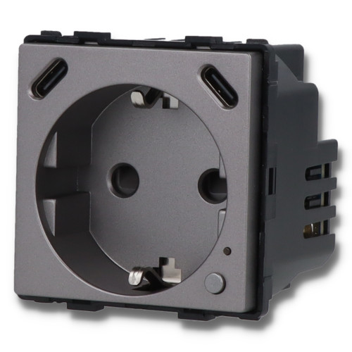 Moduł gniazda elektrycznego Schuko (bez bolca) 230V z pomiarem energii ZigBee + USB C+C 20W szary