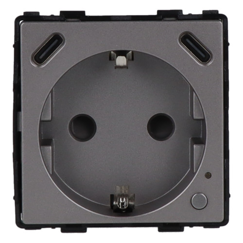 Moduł gniazda elektrycznego Schuko (bez bolca) 230V z pomiarem energii ZigBee + USB C+C 20W szary