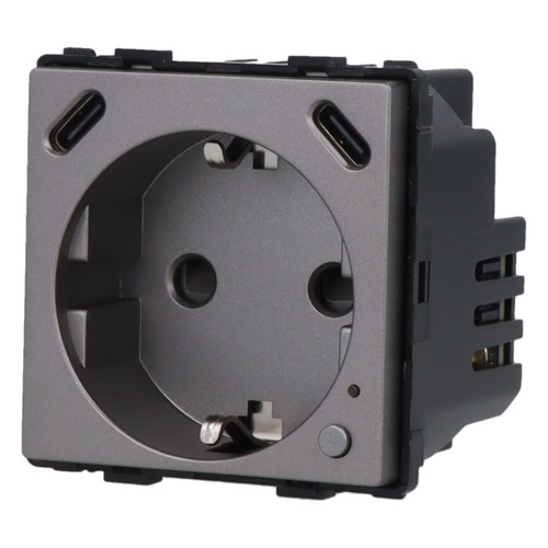 Moduł gniazda elektrycznego Schuko (bez bolca) 230V z pomiarem energii ZigBee + USB C+C 20W szary