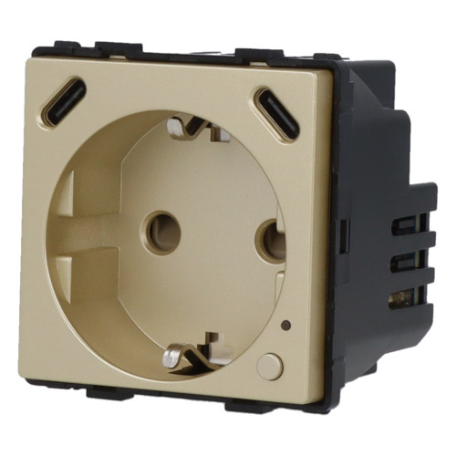 Moduł gniazda elektrycznego Schuko (bez bolca) 230V z pomiarem energii ZigBee + USB C+C 20W złoty