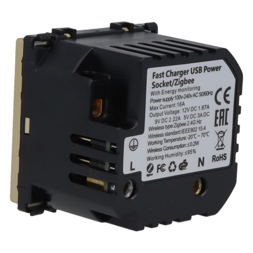 Moduł gniazda elektrycznego Schuko (bez bolca) 230V z pomiarem energii ZigBee + USB C+C 20W złoty