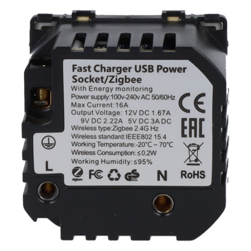 Moduł gniazda elektrycznego Schuko (bez bolca) 230V z pomiarem energii ZigBee + USB C+C 20W złoty