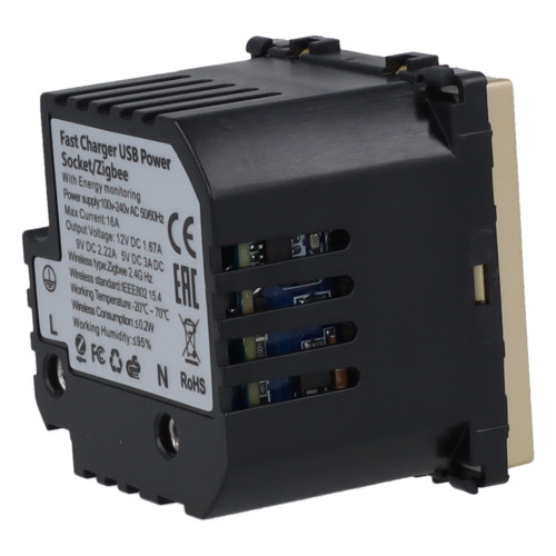Moduł gniazda elektrycznego Schuko (bez bolca) 230V z pomiarem energii ZigBee + USB C+C 20W złoty