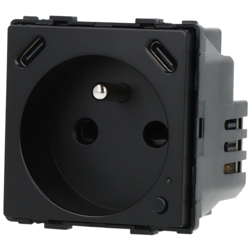 Moduł gniazda elektrycznego z bolcem 230V z pomiarem energii WiFi + USB C+C 20W czarny