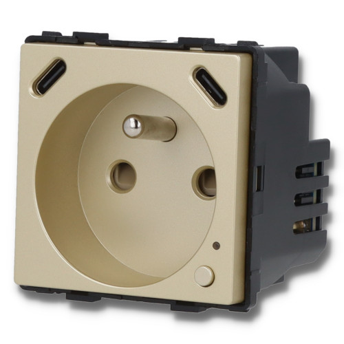 Moduł gniazda elektrycznego z bolcem 230V z pomiarem energii WiFi + USB C+C 20W złoty