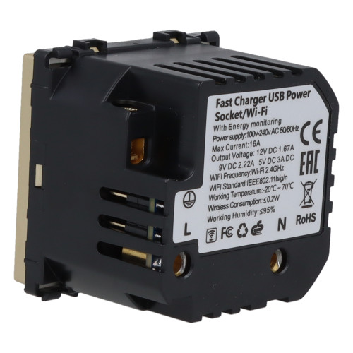 Moduł gniazda elektrycznego z bolcem 230V z pomiarem energii WiFi + USB C+C 20W złoty