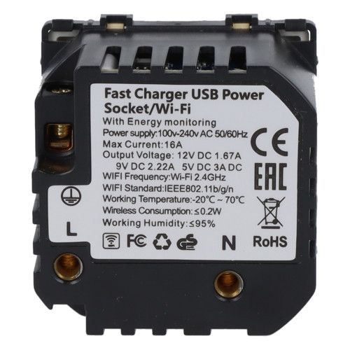 Moduł gniazda elektrycznego z bolcem 230V z pomiarem energii WiFi + USB C+C 20W złoty