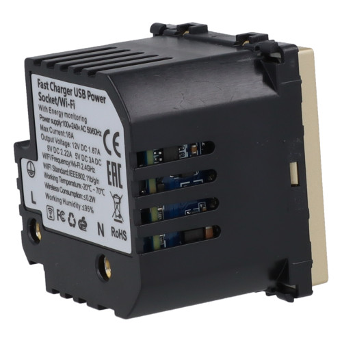 Moduł gniazda elektrycznego z bolcem 230V z pomiarem energii WiFi + USB C+C 20W złoty