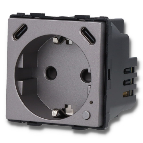 Moduł gniazda elektrycznego Schuko (bez bolca) 230V z pomiarem energii WiFi + USB C+C 20W szary
