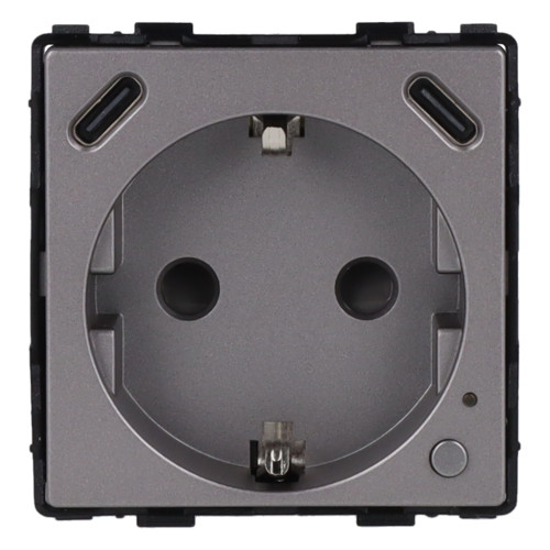 Moduł gniazda elektrycznego Schuko (bez bolca) 230V z pomiarem energii WiFi + USB C+C 20W szary