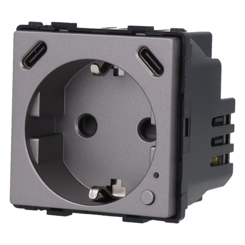 Moduł gniazda elektrycznego Schuko (bez bolca) 230V z pomiarem energii WiFi + USB C+C 20W szary