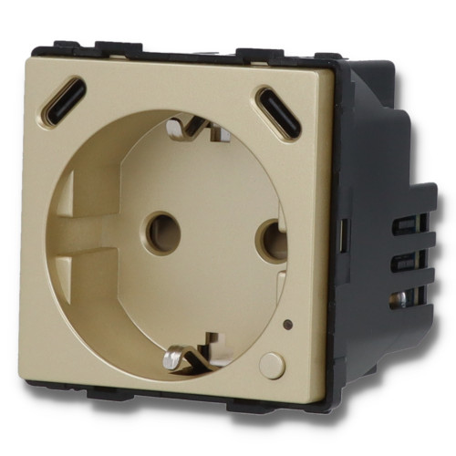 Moduł gniazda elektrycznego Schuko (bez bolca) 230V z pomiarem energii WiFi + USB C+C 20W złoty