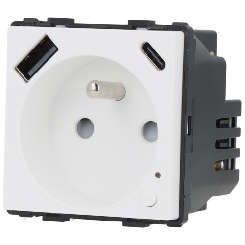 Moduł gniazda elektrycznego z bolcem 230V z pomiarem energii WiFi + USB A+C 20W biały