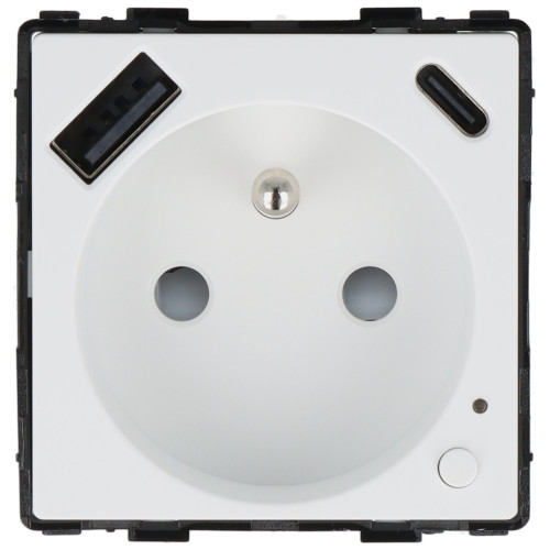 Moduł gniazda elektrycznego z bolcem 230V z pomiarem energii WiFi + USB A+C 20W biały