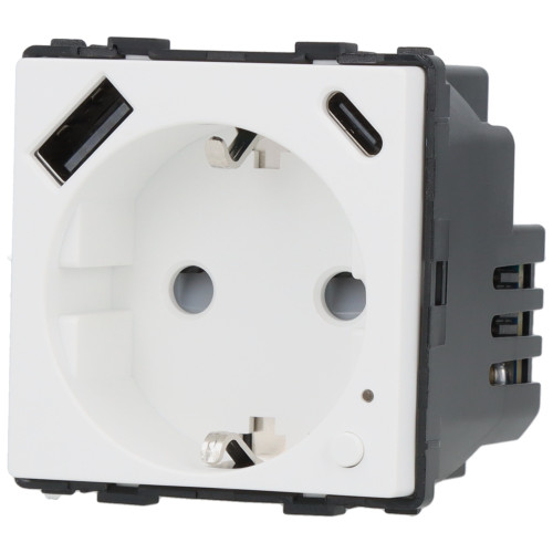 Moduł gniazda elektrycznego Schuko (bez bolca) 230V z pomiarem energii WiFi + USB A+C 20W biały