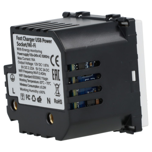 Moduł gniazda elektrycznego z bolcem 230V z pomiarem energii WiFi + USB C+C 20W biały