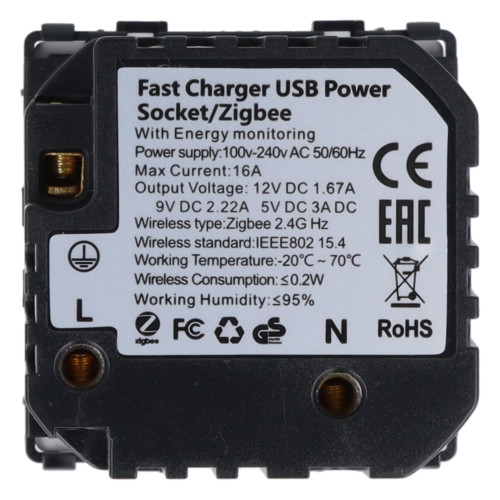 Moduł gniazda elektrycznego z bolcem 230V z pomiarem energii ZigBee + USB A+C 20W biały