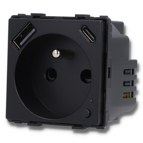 Moduł gniazda elektrycznego z bolcem 230V z pomiarem energii ZigBee + USB A+C 20W czarny
