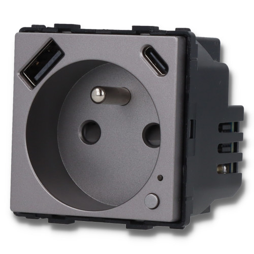 Moduł gniazda elektrycznego z bolcem 230V z pomiarem energii ZigBee + USB A+C 20W szary