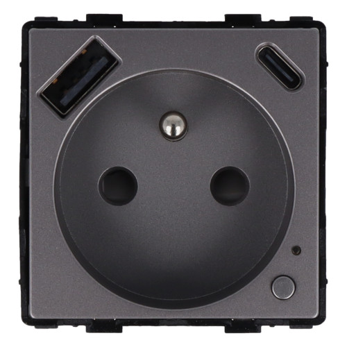 Moduł gniazda elektrycznego z bolcem 230V z pomiarem energii ZigBee + USB A+C 20W szary
