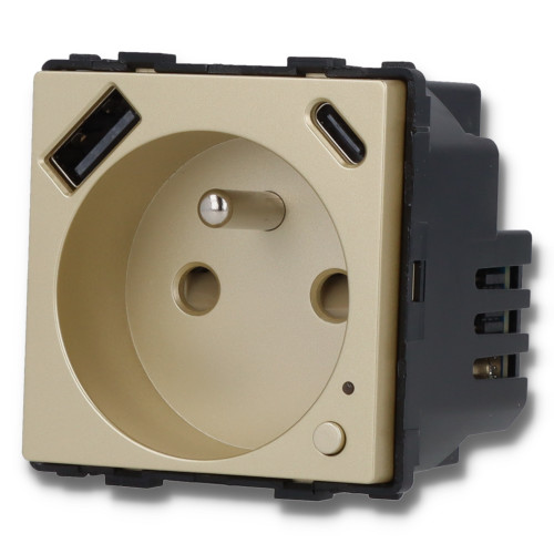 Moduł gniazda elektrycznego z bolcem 230V z pomiarem energii ZigBee + USB A+C 20W złoty