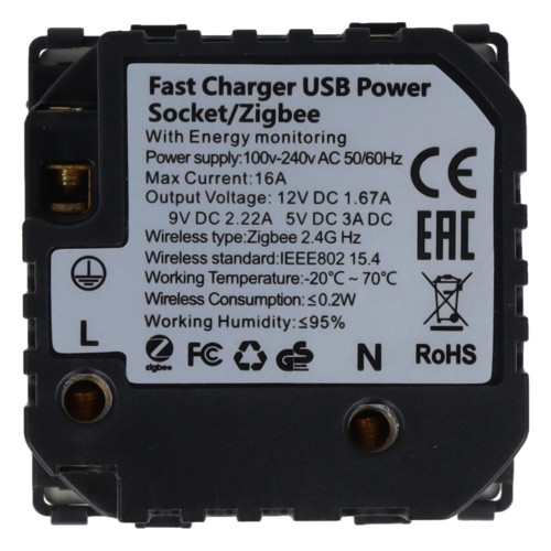 Moduł gniazda elektrycznego z bolcem 230V z pomiarem energii ZigBee + USB A+C 20W złoty