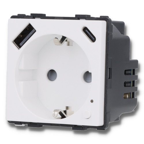 Moduł gniazda elektrycznego Schuko (bez bolca) 230V z pomiarem energii ZigBee + USB A+C 20W biały