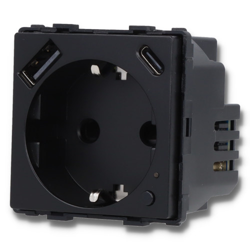 Moduł gniazda elektrycznego Schuko (bez bolca) 230V z pomiarem energii ZigBee + USB A+C 20W czarny