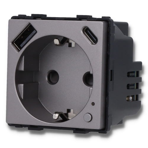 Moduł gniazda elektrycznego Schuko (bez bolca) 230V z pomiarem energii ZigBee + USB A+C 20W szary