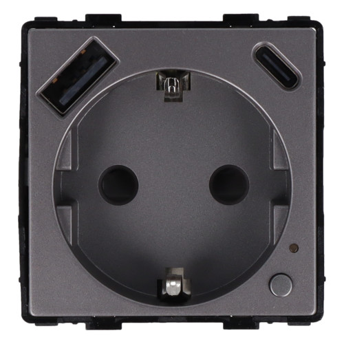 Moduł gniazda elektrycznego Schuko (bez bolca) 230V z pomiarem energii ZigBee + USB A+C 20W szary