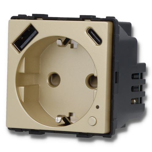 Moduł gniazda elektrycznego Schuko (bez bolca) 230V z pomiarem energii ZigBee + USB A+C 20W złoty
