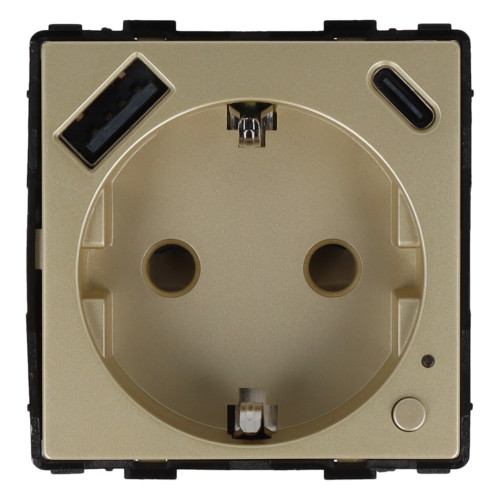 Moduł gniazda elektrycznego Schuko (bez bolca) 230V z pomiarem energii ZigBee + USB A+C 20W złoty
